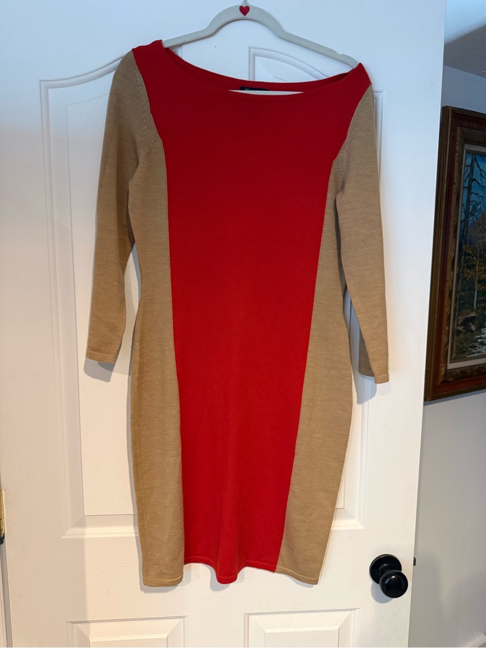 C. Wonder Red and Tan Colorblock Knit Wool Dress